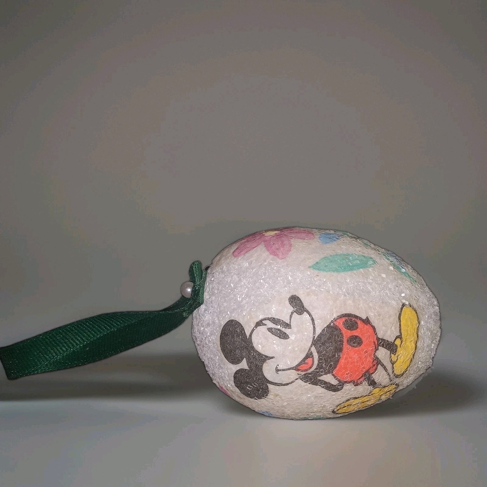 Mickey Mouse Vtg 1970 Sugar Coated Frosted Egg Handmde Kitsch Styrofoam Ornament